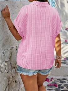 Calvaya Plus Size Random Print Button Down Casual Shirt, Summer - Pink - View 2