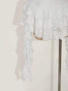 SHEIN ICON Váy ngắn ren trắng gợi cảm cỡ lớn đi nghỉ mát thường ngày có viền xếp nếp kèm quần short an toàn để ngăn váy bị hở, phù hợp cho mùa hè, lễ hội âm nhạc, mùa tựu trường - trắng - Xem 8