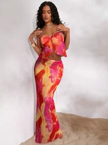 Opulessa Trang phục hai mảnh dành cho phụ nữ mặc hàng ngày - Đỏ - Xem 3