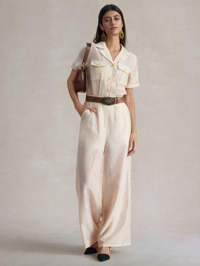 Briarwyn 女士休闲纯色梭织短袖连体裤 女士夏季服装 女装连体裤 优雅的7月4日机场穿搭