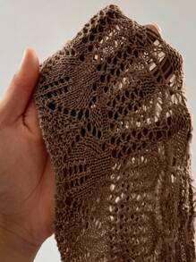 Flirla Plus Size Solid Color Fashionable Tie Bow Shell Trim Cropped Cardigan With Flared Sleeves Fall Winter Cloth For Women - Coffee Brown - View 6