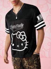 HELLO KITTY AND FRIENDS | SHEIN Men's Letter & Cartoon Pattern V-Neck Short Sleeve T-Shirt