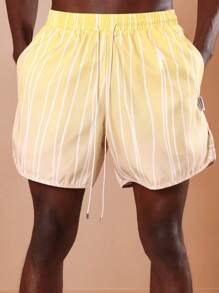 SUMWON Striped Swimming Trunks Board Shorts Athletic Drawstring Waist Summer Beach Vacation Sport Surfing Pool Shorts Swim Wear With Side Pockets