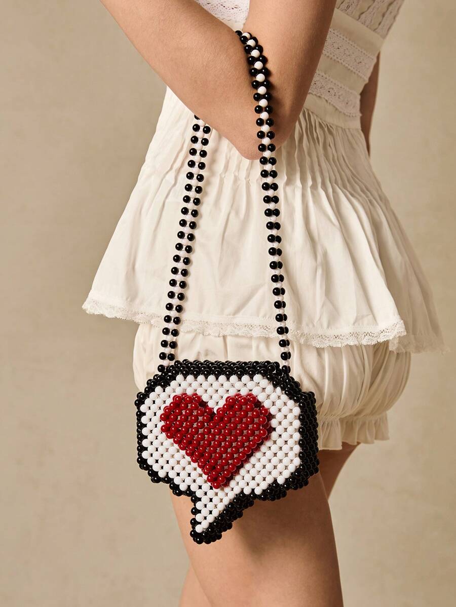 SHECARRY Black, White & Red Heart Beaded Crossbody Bag - Multicolor - View 1