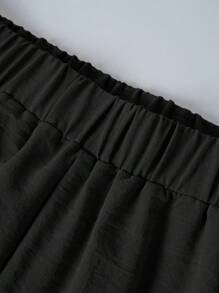 Franclia 2pcs Women Summer Casual Solid Color T-Shirt And Pants Set - Black - View 5