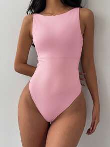 SHEIN BASICS 女式休闲纯色针织露背紧身衣