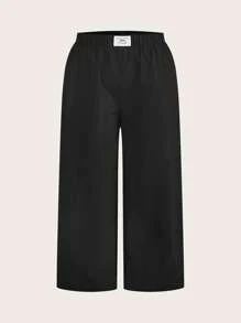 SHEIN PETITE CURVE 2 حزمة من بناطيل واسعة الساق للنساء جديدة باللون الأسود والطباعة الفهد في الصيف - متعدد الألوان - مشاهدة 5