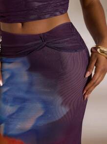 Opulessa 针织网眼印花女式美人鱼裙 - 紫色 - 查看 5