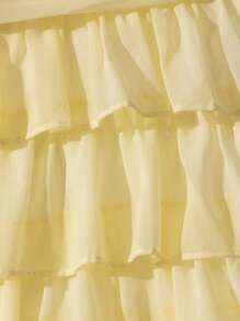 Revavyn 优雅V领雪纺长袖收腰荷叶边下摆摆裙 - 黃色 - 查看 6