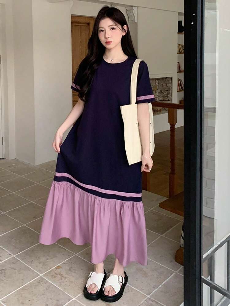 Women's Casual Color Block Patchwork Long Dress For Summer,Teacher Outfits