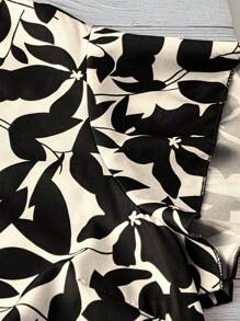 Linhara 大码女式纯色树叶印花圆领宽松荷叶边短袖休闲度假衬衫 - 杏色 - 查看 3