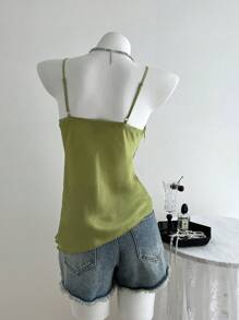 Elamini Áo ba lỗ cổ chữ V viền bất đối xứng màu xanh lá cây, Xuân/Hè - màu xanh lá - Xem 2