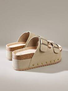 Solecia Women Shoes Spring And Summer New Metal Buckle Rivets Slippers Round Toe Thick-Soled Open-Toed Casual Versatile Thick-Soled Sandals Women's Beach Wear For Christmas - Brown - View 5