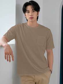 DAZY Camiseta de manga corta de color marrón sólido para hombres, de verano