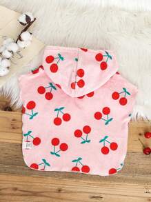 Infant Girls' Double-Sided Flannel Cherry Print Sleeveless Hooded Sleeping Bag & Robe, Homewear - Red - View 2