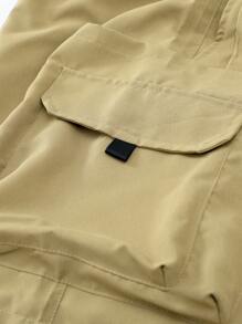 Manfinity Homme Pantalones cortos casuales con cintura con cordón y bolsillos cargo para hombres de talla grande - Caqui - Ver 5