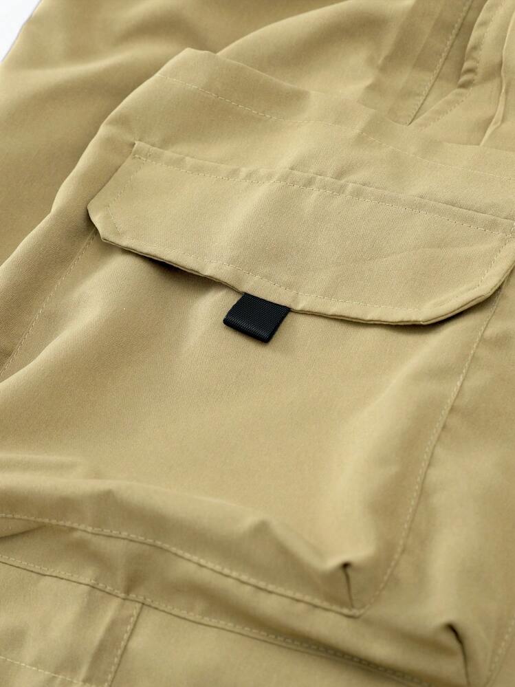 Manfinity Homme 大码男式抽绳腰带口袋休闲短裤 - 卡其色 - 查看 5