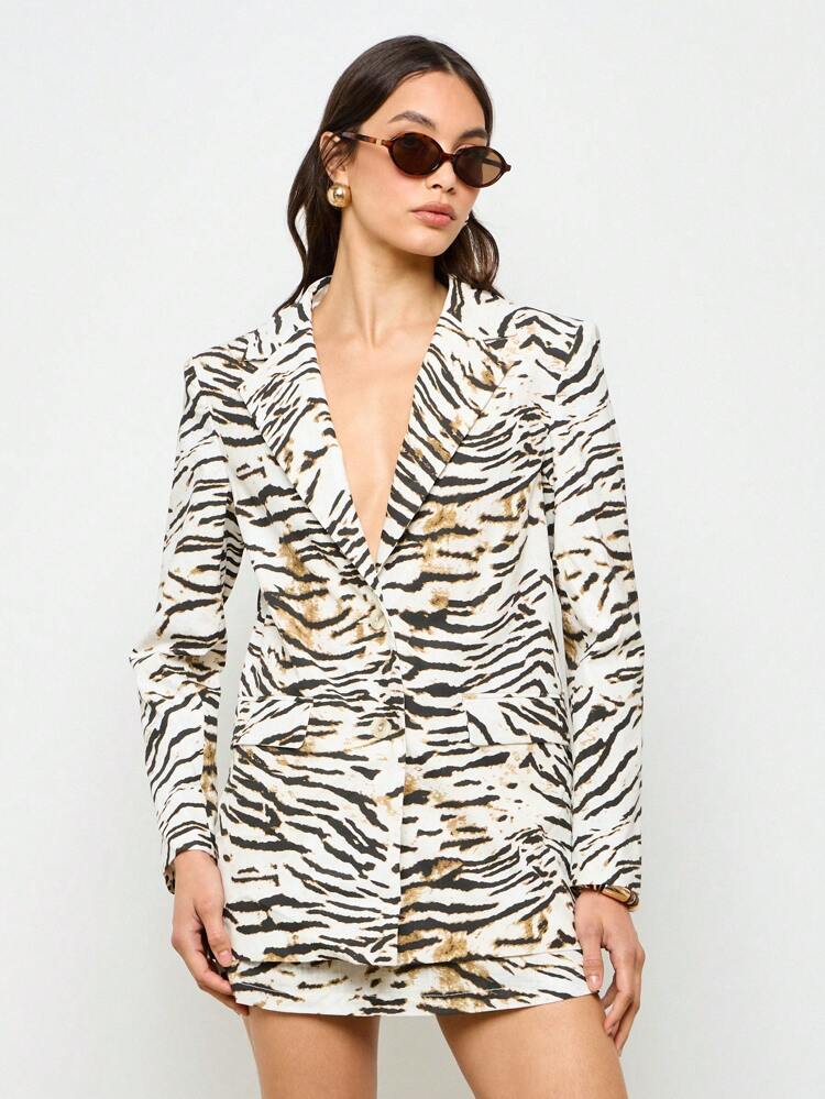 Blazer de manga larga con estampado animal y tacto de lino