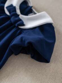 PrepCrw Baby Mädchen Kleid mit Kontrastfarbe Kragen, Puffärmeln und tailliertem Rockteil