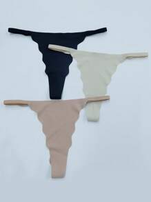 SHEIN 3 piezas Bragas tipo tanga de unicolor con acabado de volantes para mujeres