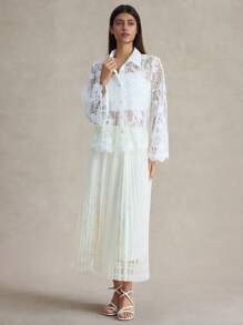 Briarwyn 女士褶皱蕾丝弹力腰优雅A字裙夏季服装女士夏季服装女士夏季服装和女士海滩服装 7 月 4 日 - 杏色 - 查看 3