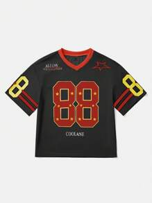 SHEIN Teenager Spring/Summer Simple Print Short Sleeve T-Shirt,Jersey T-Shirt - Black - View 4