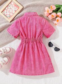 Vestido vaquero para niñas de Denimly, vestido vaquero versátil de moda casual para usar al aire libre y en la escuela, con botones delanteros y cintura elástica