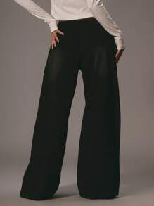 Musera系带阔腿牛仔裤，性感Y2K风格，适合度假、派对、夏季音乐会、日常休闲、秋季、冬季、感恩节等场合。 - 黑色 - 查看 4