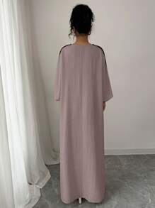 Rafferiza 女式超大金色蕾丝边拼布连衣裙 - 咖啡 - 查看 2