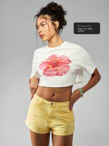 MISSGUIDED Denim Mini Shorts High Rise Casual Summer Cotton Twill Lemon Color Perfect For Beach Vacation Festival Streetwear Everyday Basic