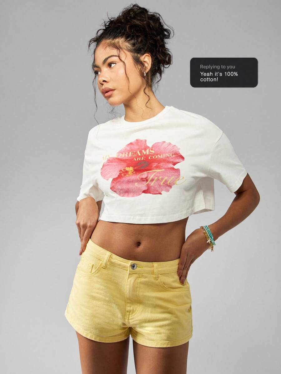 MISSGUIDED Denim Mini Shorts High Rise Casual Summer Cotton Twill Lemon Color Perfect For Beach Vacation Festival Streetwear Everyday Basic