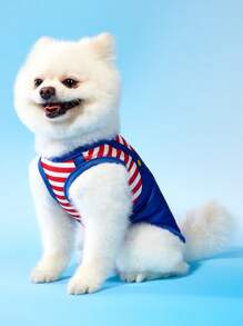 PETSIN 2 pezzi/Set Pettorina/Gilet comoda e traspirante con stampa a righe a tema cartone animato gatto e cane