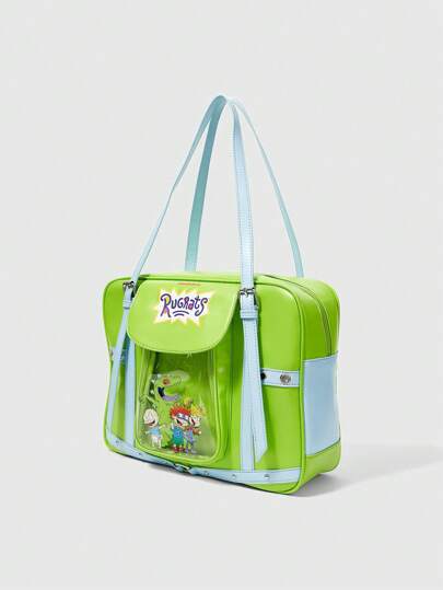 Nick 90's X ROMWE Bolso de hombro de moda con estampado de dibujos animados verde para mujer