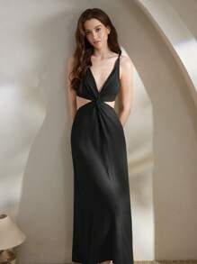 Ocili Ocili Vestido de mujer para estar en casa de crepé suave y amigable con la piel con diseño de nudo sencillo