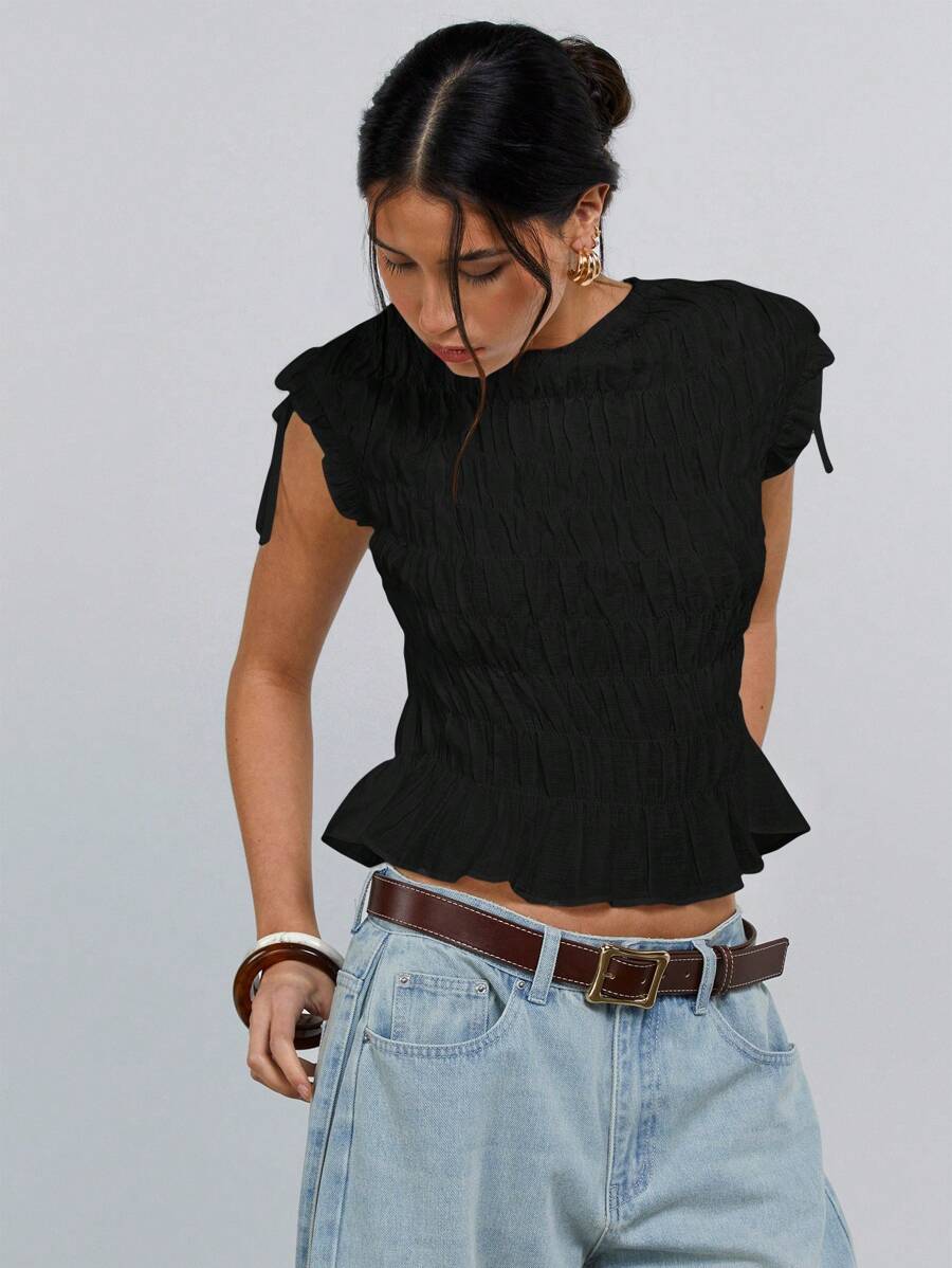 Athîral Top sin mangas de corte slim en color liso para mujer, ideal para el verano - Negro - Ver 1