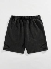 ROMWE MEN Street Life Pantaloni scurți bărbătești cu model pentagramă și strasuri, potriviți pentru purtare zilnică primăvara/vara - Negru - Vizualizare 2