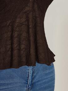 SHEIN ICON Plus Size Black V-Neck Lace Trim Babydoll Knit Top,Going Out Tops Women