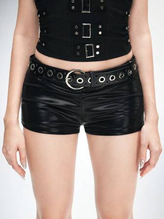 Goth 1 pieza Cinturón de estilo punk con patrón geométrico y remaches, cinturón versátil de moda con múltiples círculos huecos y hebilla, para pantalones