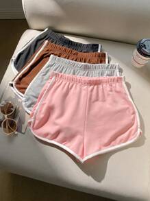 SHEIN EZwear Quần short Tương phản ràng buộc màu trơn Giải trí - Nhiều màu - Xem 7