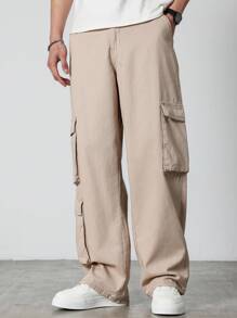 Manfinity Hypemode Men's Apricot Loose Fit Cargo Jeans: Durable Denim With Zipper Details And Multiple Pockets - Apricot - View 7