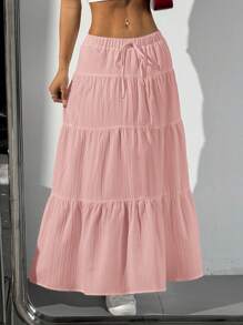 SHEIN EZwear Lightweight Pastel Pink Textured Skirt For Women, Summer - Baby Pink - View 4