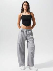 Menodora SHEIN Sport 休闲纯色修身女士吊带背心 - 黑色 - 查看 7