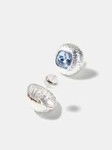 MOTF PREMIUM Orejeras de mujer con cristales de color azul zafiro brillantes - Plateado - Ver 4