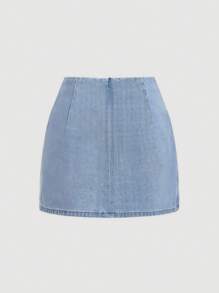 SHEIN MOD MOD Women's Pleated Asymmetric Hem Short Casual Denim Mini Skirt Summer