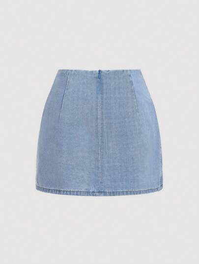 SHEIN MOD Váy ngắn denim thường ngày xếp ly viền bất đối xứng MOD dành cho nữ