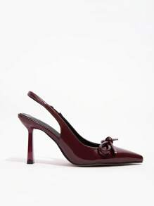 SHEIN X Belle Mariano CUCCOO CHICEST 女士后绑带酒红色蝴蝶结装饰高跟鞋新年假期