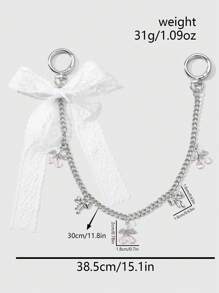 ROMWE Kawaii 1 件优雅简约百搭可爱蝴蝶结水晶樱桃蕾丝 DIY 钥匙扣和包包饰品，适合女孩和女士，是日常穿着和节日的绝佳礼物 - 白色 - 查看 3