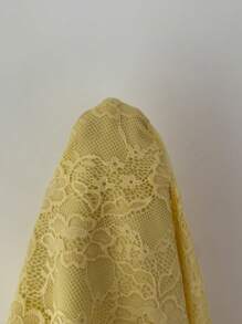 Rafferiza Elegant Bodycon Mock Neck Sleeveless Deep V Lining Full Lace Fabric Light Yellow Dress For Women, Spring/Summer - Light Yellow - View 3