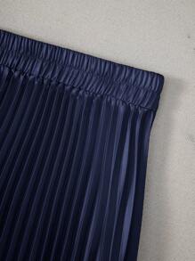 SHEIN Clasi 2件套 女士纯色单排扣短袖衬衫和A字裙，夏季 - 藏蓝色 - 查看 7