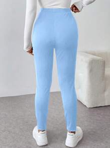 SHEIN Unity Pantalones casuales de unicolor y ajuste ceñido para mujeres para ir al trabajo - Azul - Ver 2
